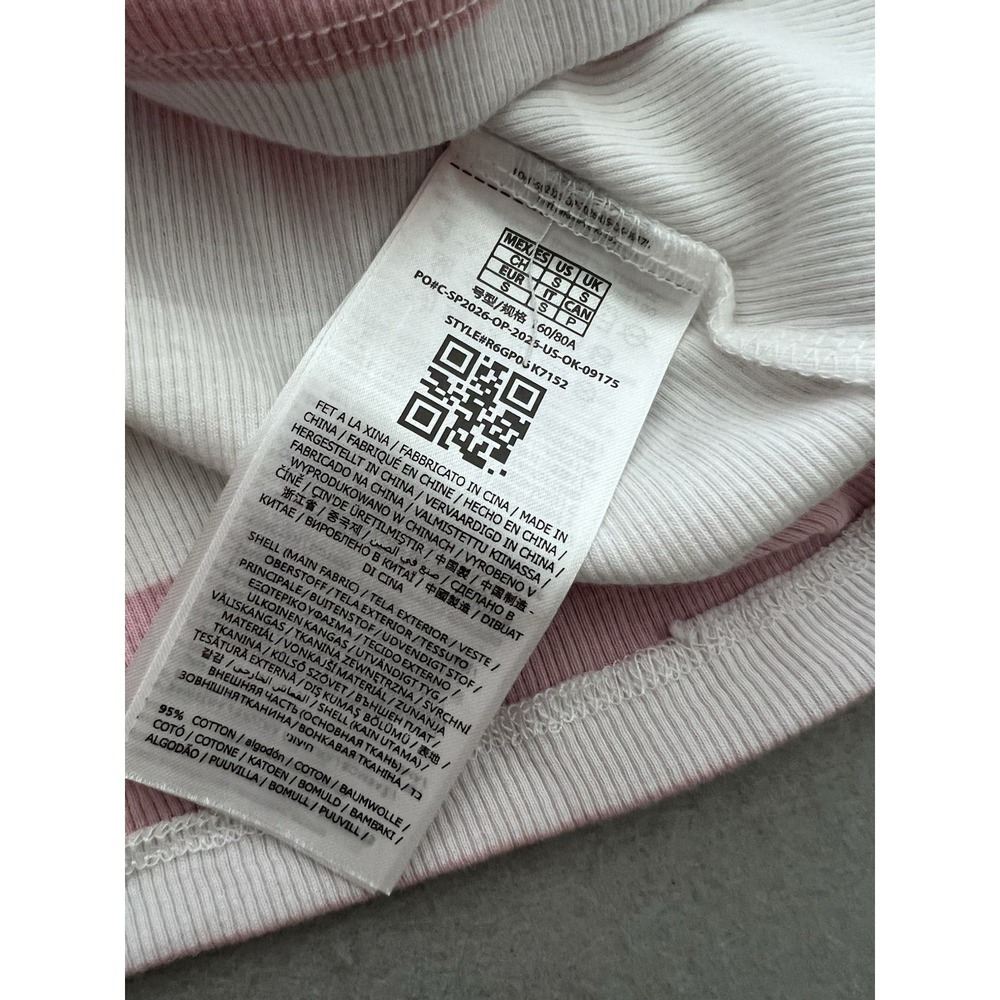 GUESS Womens Ribbed Short Sleeve Top Shirt Scoop Neck Zip Front Pink White Small - Picture 5 of 7